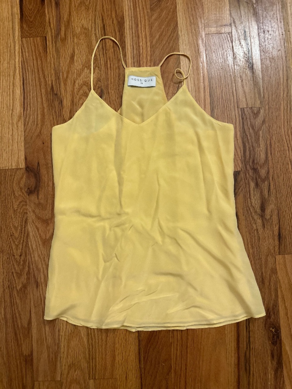 Mossique XS 100% Silk Yellow Cami Tank Top Strappy Racerback Y2K